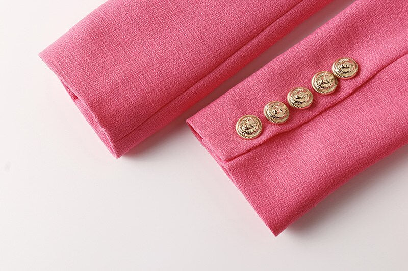 Double-breasted Textured Pink Blazer - - DYAVOR®
