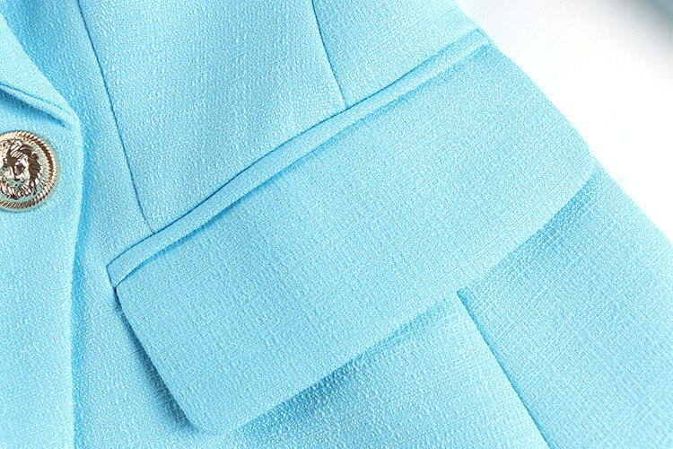 Double-breasted Sky Blue Textured Blazer - - DYAVOR®