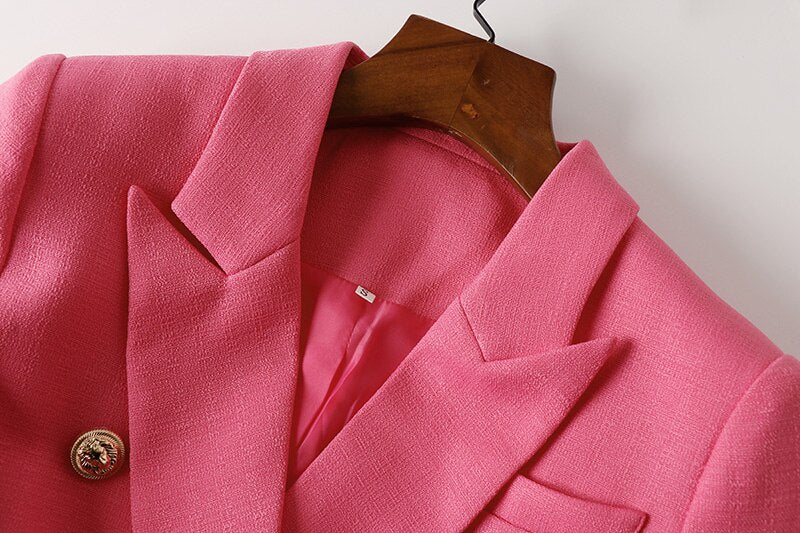 Double-breasted Textured Pink Blazer - - DYAVOR®
