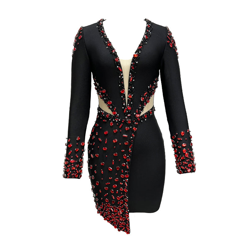 Black Crystal Celebrity Mini Dress - Dresses - DYAVOR®