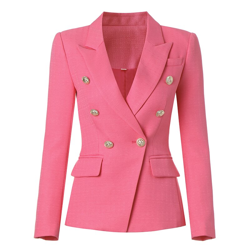 Double-breasted Textured Pink Blazer - - DYAVOR®
