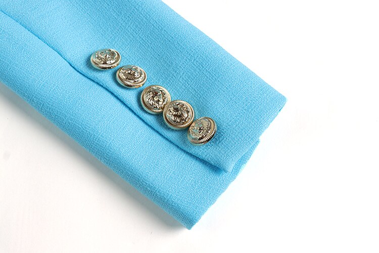 Double-breasted Sky Blue Textured Blazer - - DYAVOR®