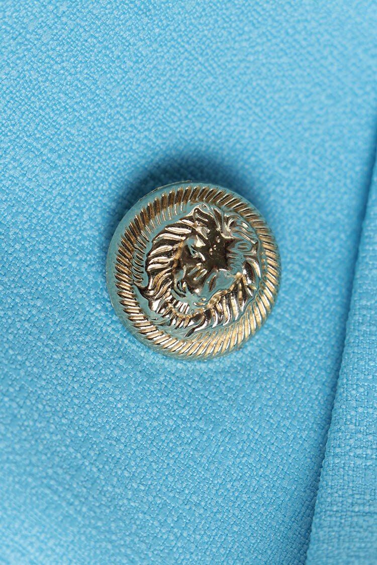 Double-breasted Sky Blue Textured Blazer - - DYAVOR®