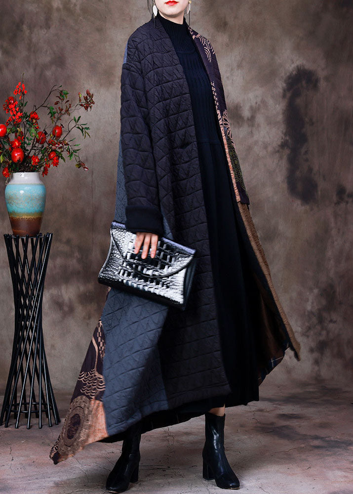 Handmade Chocolate Black Asymmetrical Patchwork Fine Cotton Filled Women Witner Coats - Down Jackets - DYAVOR®