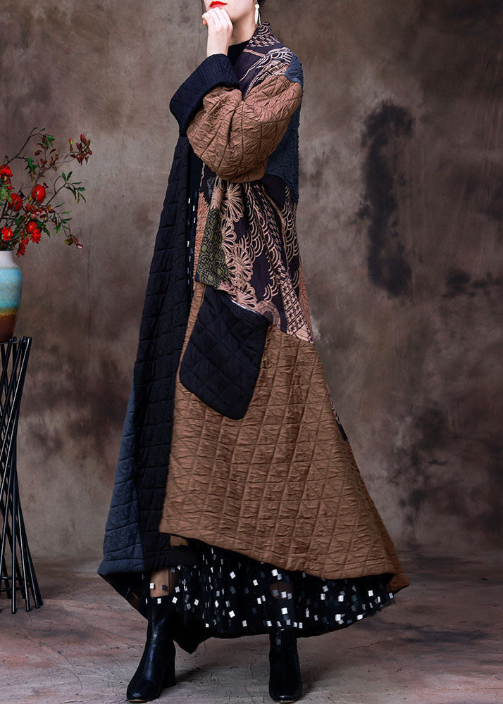 Handmade Chocolate Black Asymmetrical Patchwork Fine Cotton Filled Women Witner Coats - Down Jackets - DYAVOR®