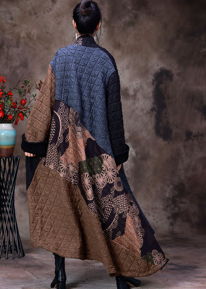 Handmade Chocolate Black Asymmetrical Patchwork Fine Cotton Filled Women Witner Coats - Down Jackets - DYAVOR®