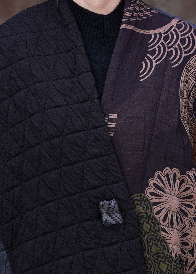 Handmade Chocolate Black Asymmetrical Patchwork Fine Cotton Filled Women Witner Coats - Down Jackets - DYAVOR®