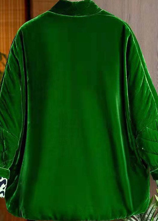 Handmade Green V Neck Pockets Velour Winter Coat - Down Jackets - DYAVOR®