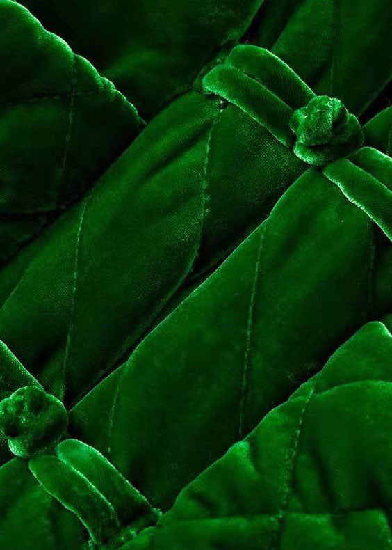 Handmade Green V Neck Pockets Velour Winter Coat - Down Jackets - DYAVOR®
