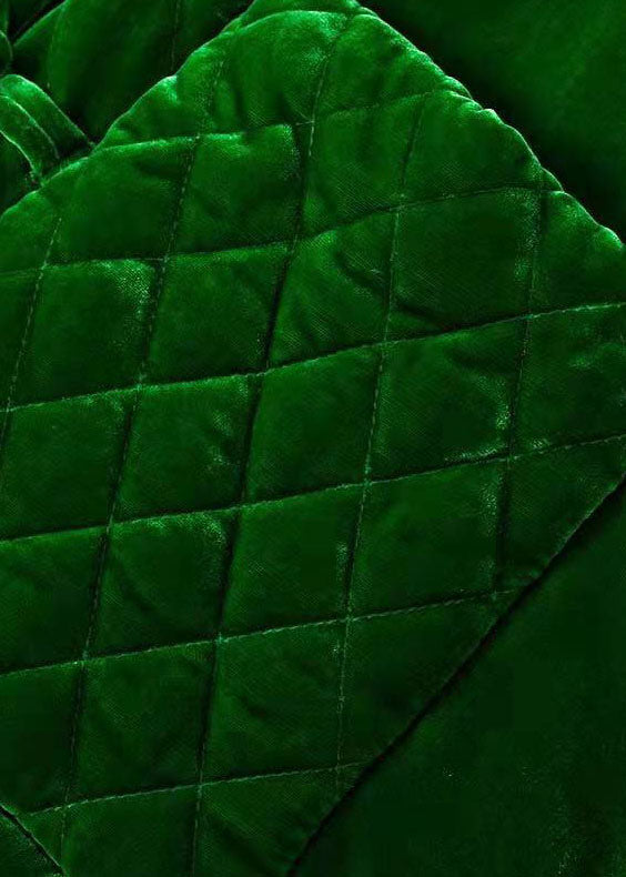 Handmade Green V Neck Pockets Velour Winter Coat - Down Jackets - DYAVOR®