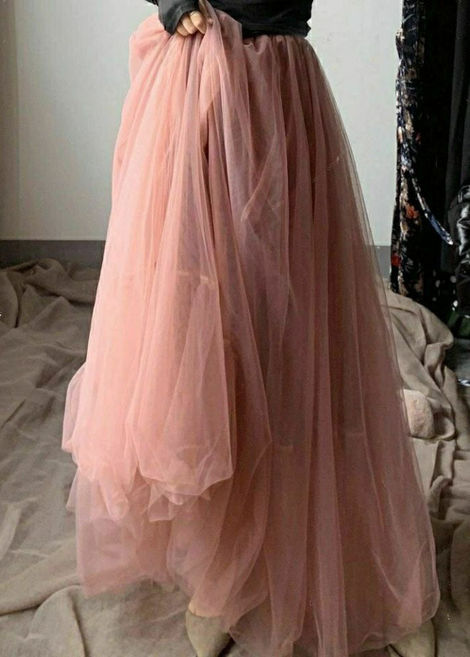 Handmade Pink Wrinkled High Waist Tulle Skirts Spring - Skirts - DYAVOR®