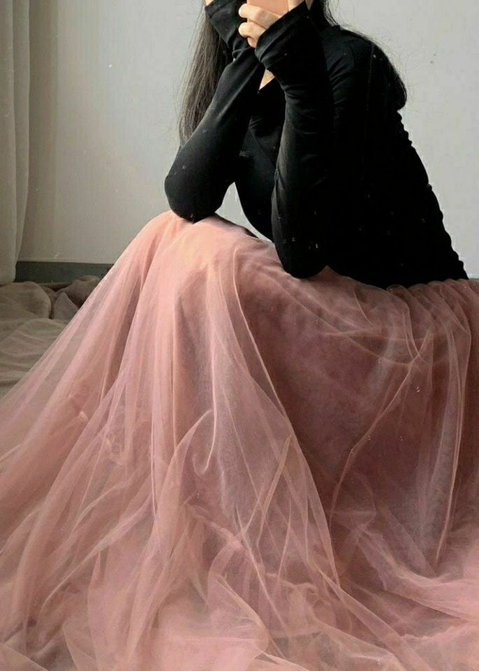 Handmade Pink Wrinkled High Waist Tulle Skirts Spring - Skirts - DYAVOR®