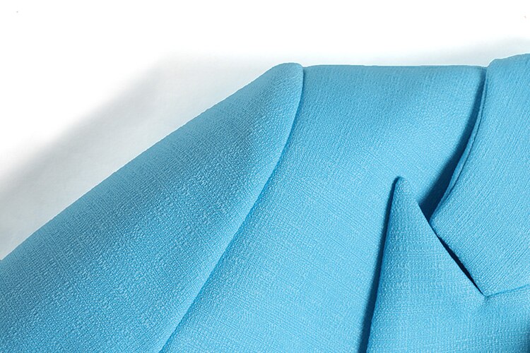 Double-breasted Sky Blue Textured Blazer - - DYAVOR®