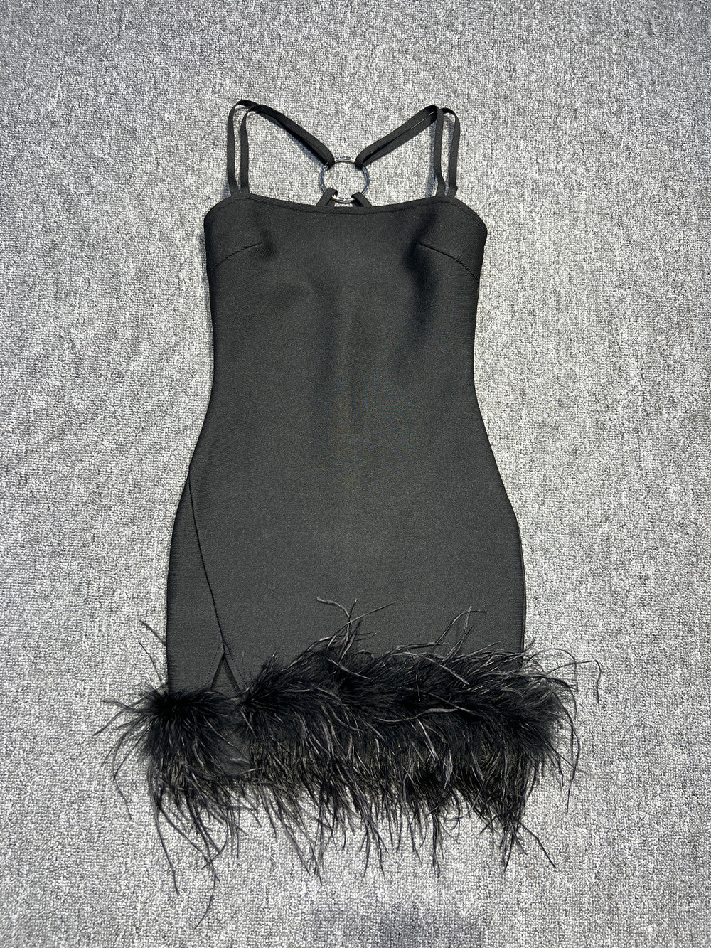 Black Spaghetti Strap Feather Dress - Dresses - DYAVOR®