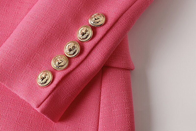 Double-breasted Textured Pink Blazer - - DYAVOR®