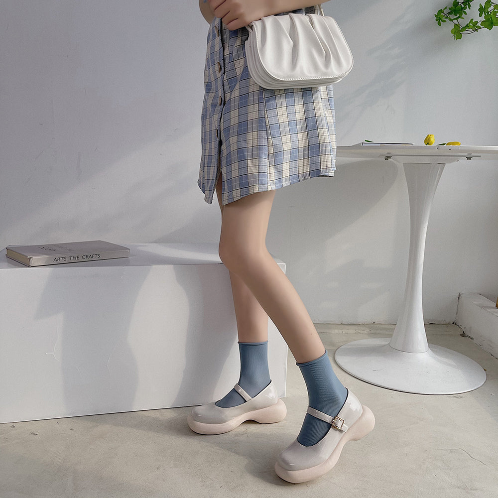 Mary Janes Leather Pumps Med Heel Square Toe Buckle Sandals - - DYAVOR®