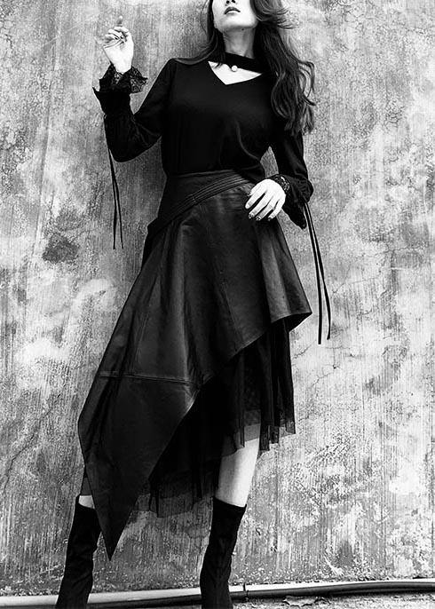 High Waist Spring Pu Stitching Lace A-line Skirt - Skirts - DYAVOR®