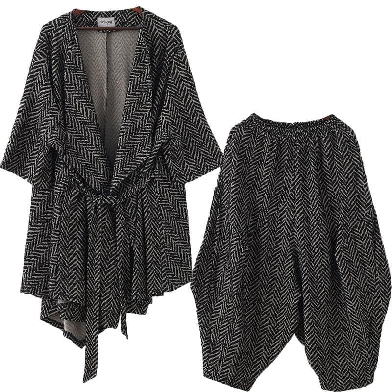 High-end Yarn-dyed Stripe Irregular Ladies Suit British Fashion Atmosphere Multi-wear Two-piece - Trench coats - DYAVOR®