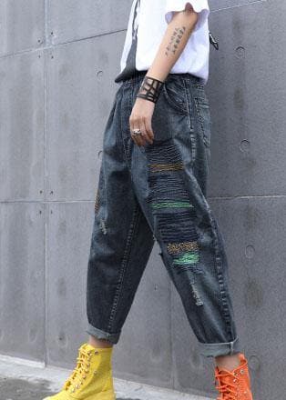 High waist summer nine points embroidery vintage broken hole carrot pants - - DYAVOR®
