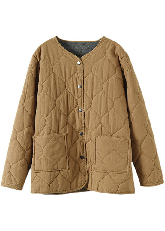Hot Khaki O-Neck Pockets Button Winter Coats Parkas - Down Jackets - DYAVOR®