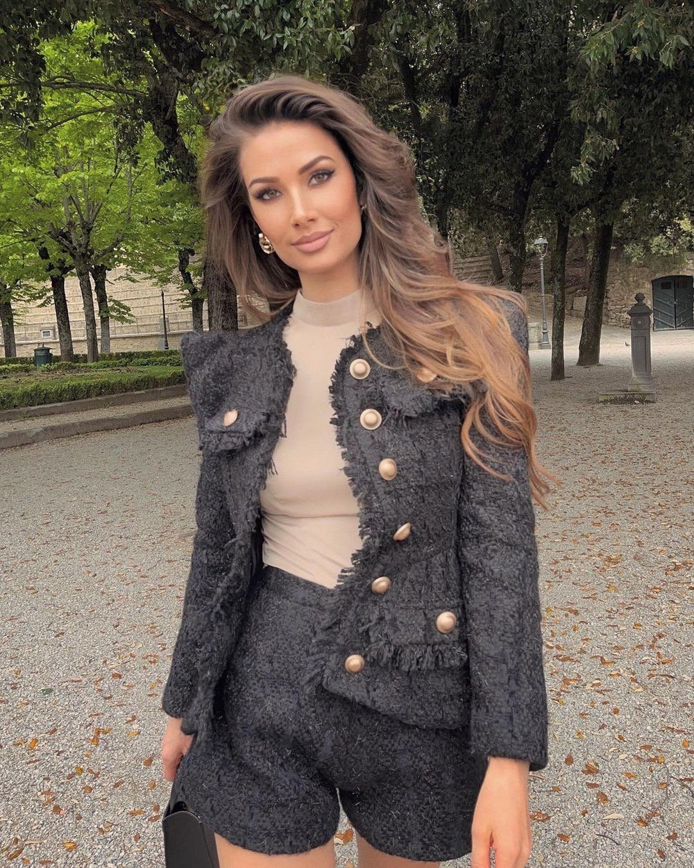 Black Tweed Two-piece Set - - DYAVOR®