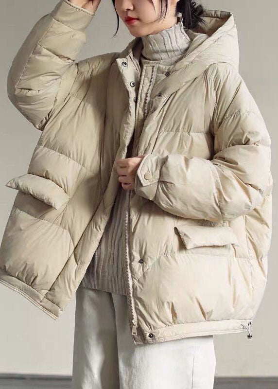 Italian Beige Zip Up Oversized Duck Down Jacket In Winter - Down Jackets - DYAVOR®