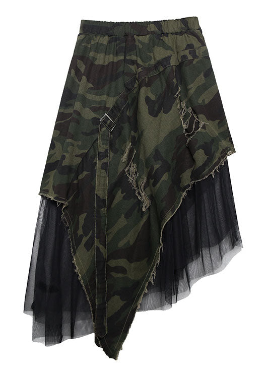 Italian Camouflage High Waist Denim Patchwork Tulle asymmetrical design Fall Skirts - Skirts - DYAVOR®