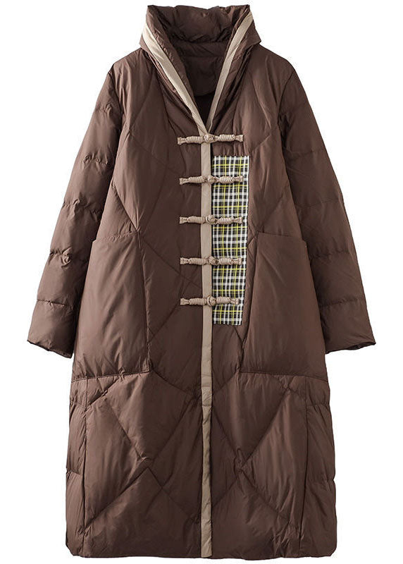 Italian Chocolate Mandarin Collar Oversized Patchwork Duck Down Puffer Jacket Winter - Down Jackets - DYAVOR®
