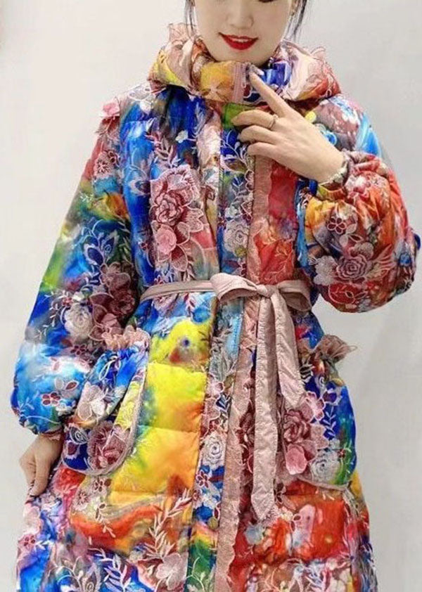 Italian Embroideried Ruffled Patchwork Print Duck Down Winter Coats - Down Jackets - DYAVOR®