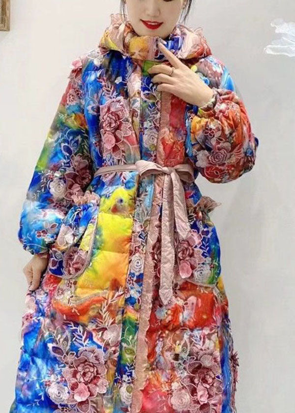 Italian Embroideried Ruffled Patchwork Print Duck Down Winter Coats - Down Jackets - DYAVOR®