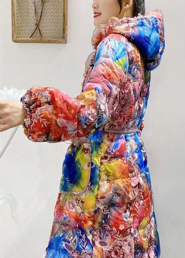 Italian Embroideried Ruffled Patchwork Print Duck Down Winter Coats - Down Jackets - DYAVOR®