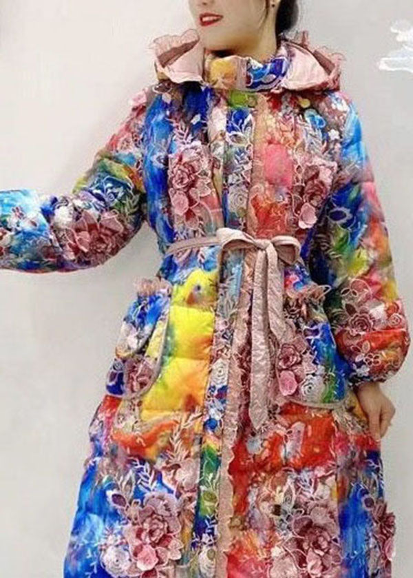 Italian Embroideried Ruffled Patchwork Print Duck Down Winter Coats - Down Jackets - DYAVOR®