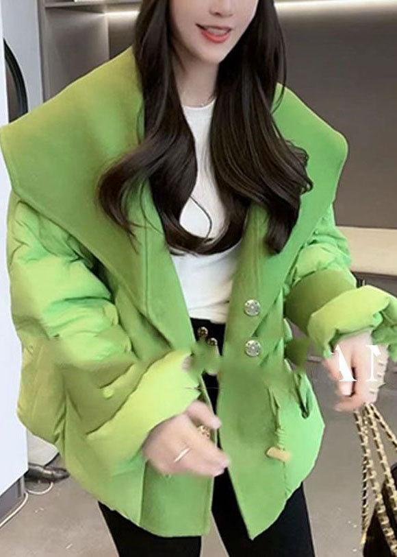 Italian Green Peter Pan Collar Patchwork Drawstring Fine Cotton Filled Parkaer Winter - Down Jackets - DYAVOR®