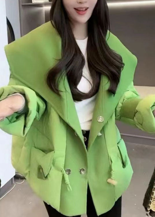 Italian Green Peter Pan Collar Patchwork Drawstring Fine Cotton Filled Parkaer Winter - Down Jackets - DYAVOR®