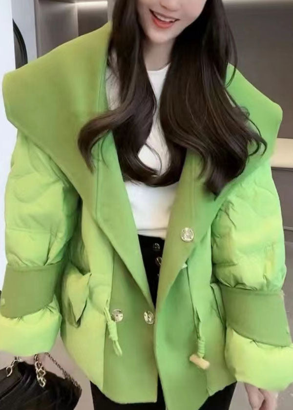 Italian Green Peter Pan Collar Patchwork Drawstring Fine Cotton Filled Parkaer Winter - Down Jackets - DYAVOR®