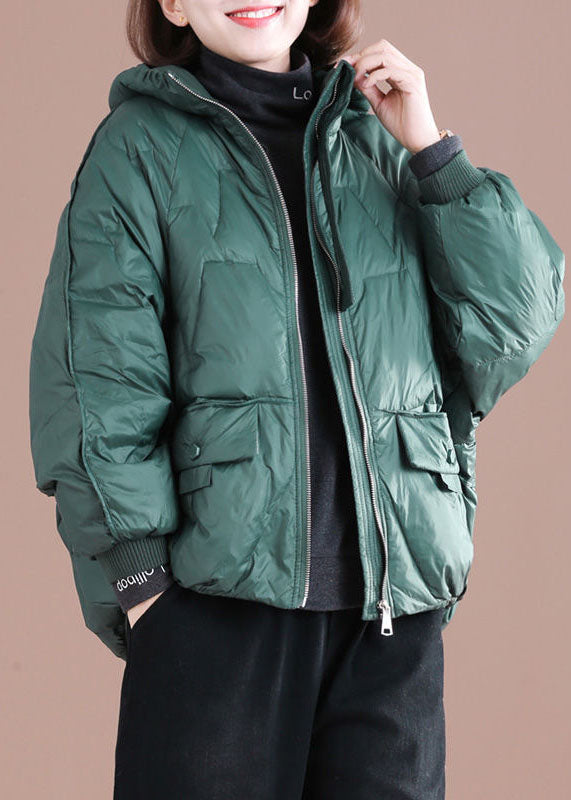 Italian Green Zip Up Oversized Hooded Duck Down Down Coat Winter - Down Jackets - DYAVOR®
