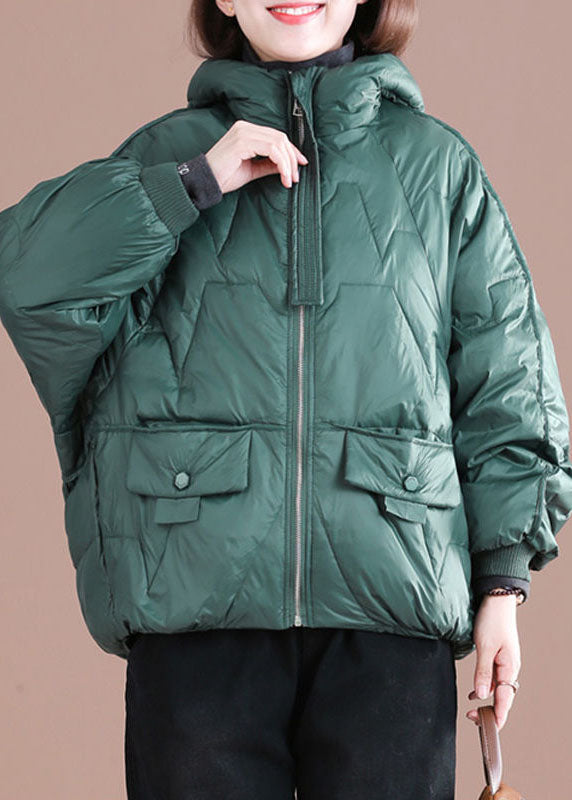 Italian Green Zip Up Oversized Hooded Duck Down Down Coat Winter - Down Jackets - DYAVOR®
