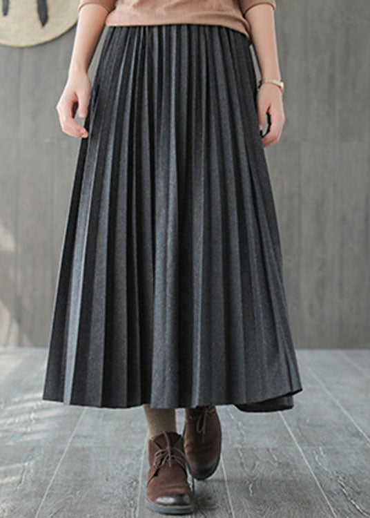 Italian Grey Black Casual Woolen Pleated Fall Skirts - Skirts - DYAVOR®
