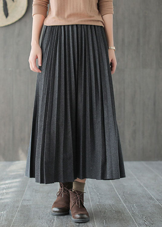 Italian Grey Black Casual Woolen Pleated Fall Skirts - Skirts - DYAVOR®