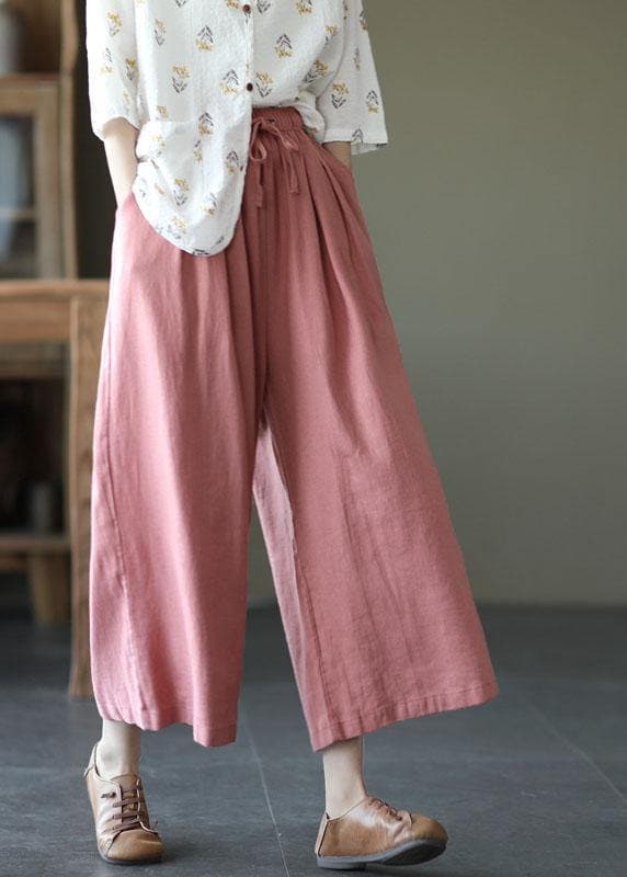 Italian Pink High Waist Tie Waist Fall Wide Leg Linen Pants - Pants - DYAVOR®