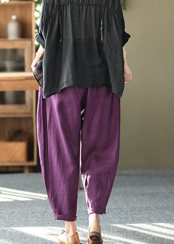 Italian Purple Oriental High Waist Linen Harem Pants Summer - Pants - DYAVOR®
