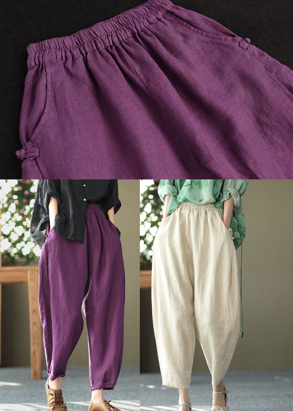 Italian Purple Oriental High Waist Linen Harem Pants Summer - Pants - DYAVOR®