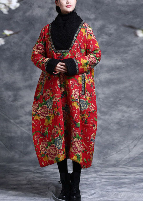 Italian Red Oversized Patchwork Teddy Faux Fur Thick Cotton Dress Gown Winter - Down Jackets - DYAVOR®