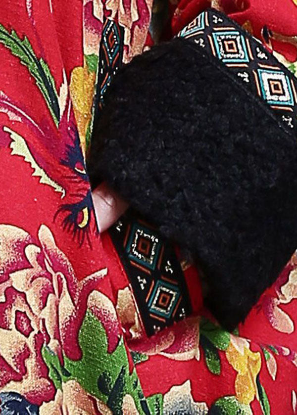 Italian Red Oversized Patchwork Teddy Faux Fur Thick Cotton Dress Gown Winter - Down Jackets - DYAVOR®