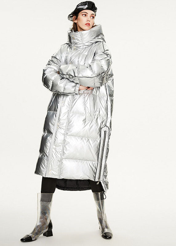 Italian Silvery Oversized Zippered Lengthen Duck Down Winter Coats - Down Jackets - DYAVOR®