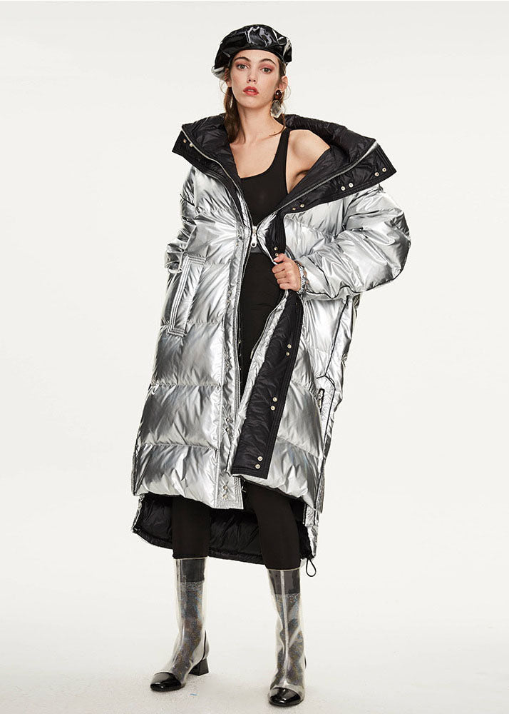 Italian Silvery Oversized Zippered Lengthen Duck Down Winter Coats - Down Jackets - DYAVOR®