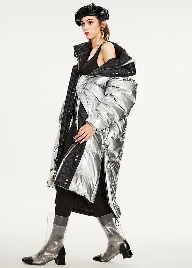 Italian Silvery Oversized Zippered Lengthen Duck Down Winter Coats - Down Jackets - DYAVOR®