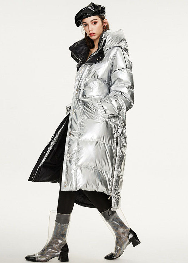 Italian Silvery Oversized Zippered Lengthen Duck Down Winter Coats - Down Jackets - DYAVOR®