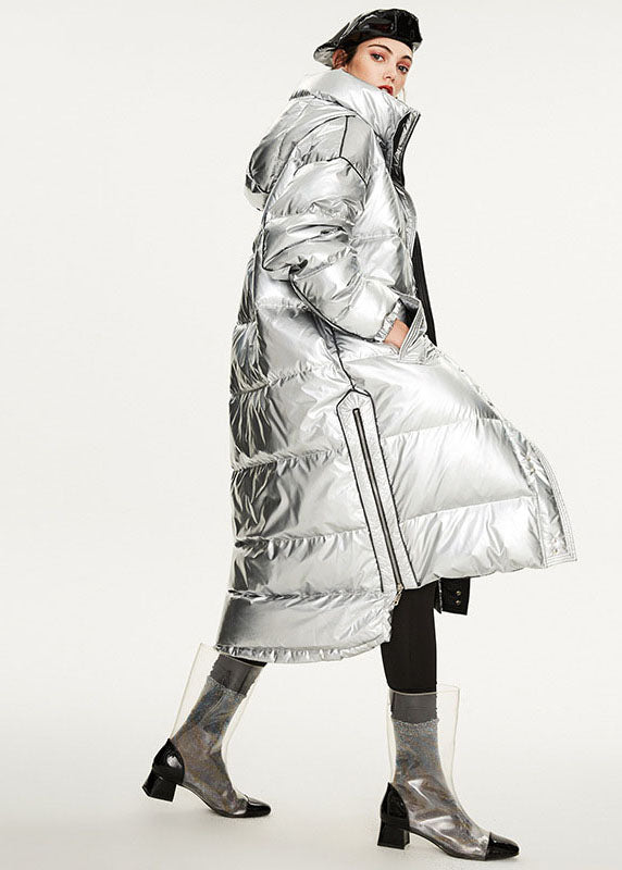 Italian Silvery Oversized Zippered Lengthen Duck Down Winter Coats - Down Jackets - DYAVOR®