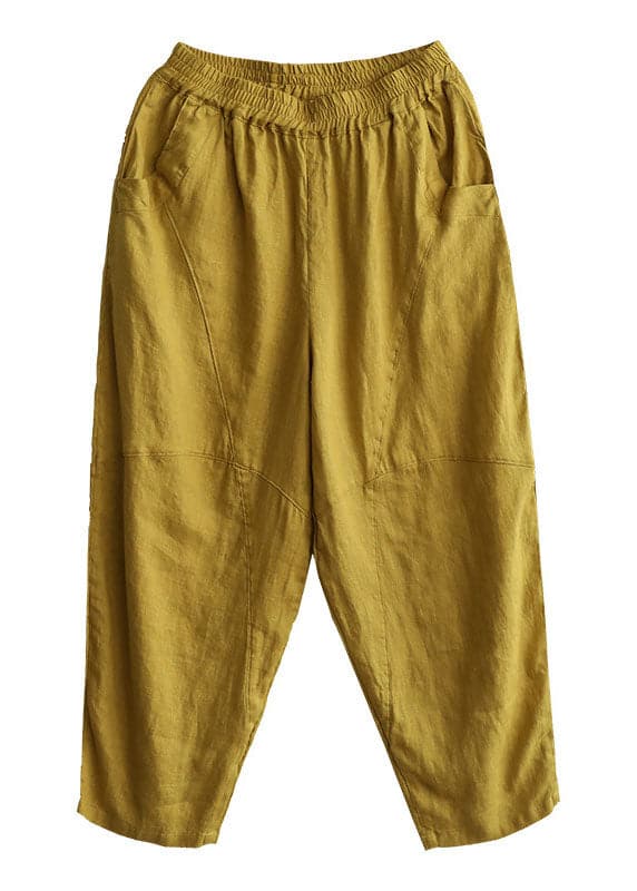 Italian Yellow Elastic Waist Pockets Linen Pants Summer - Crop Pants - DYAVOR®